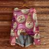 Women's Round Neck Lightweight Sweater Casual Long Sleeve Christmas Print Knit Pullover