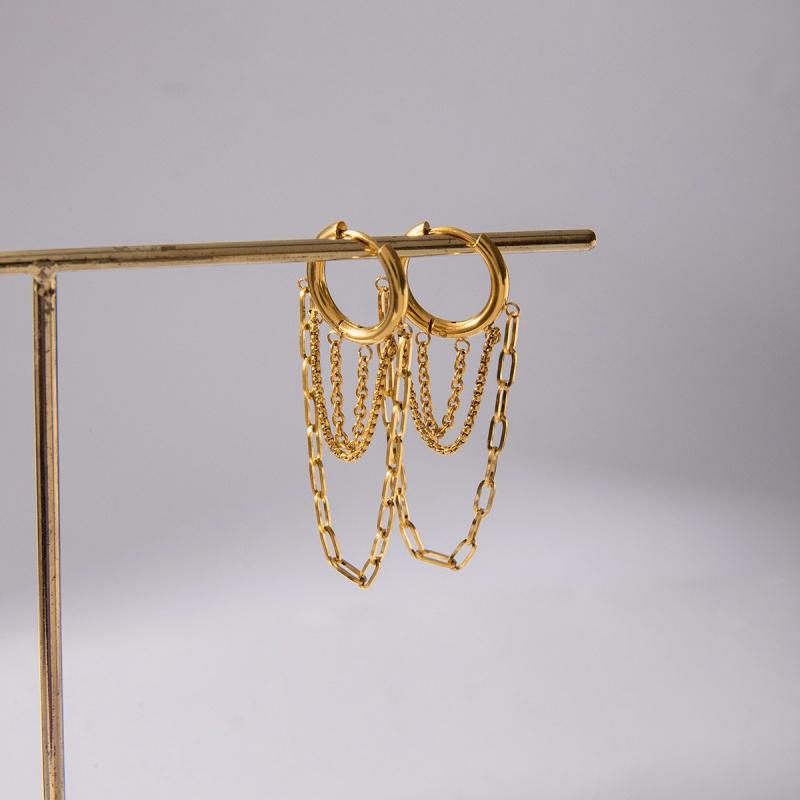 Women Classic Trendy 18K Gold Color Plated Chain Tassel Drop Earrings Hypoallergenic Waterproof Stainless Steel Jewelry Party