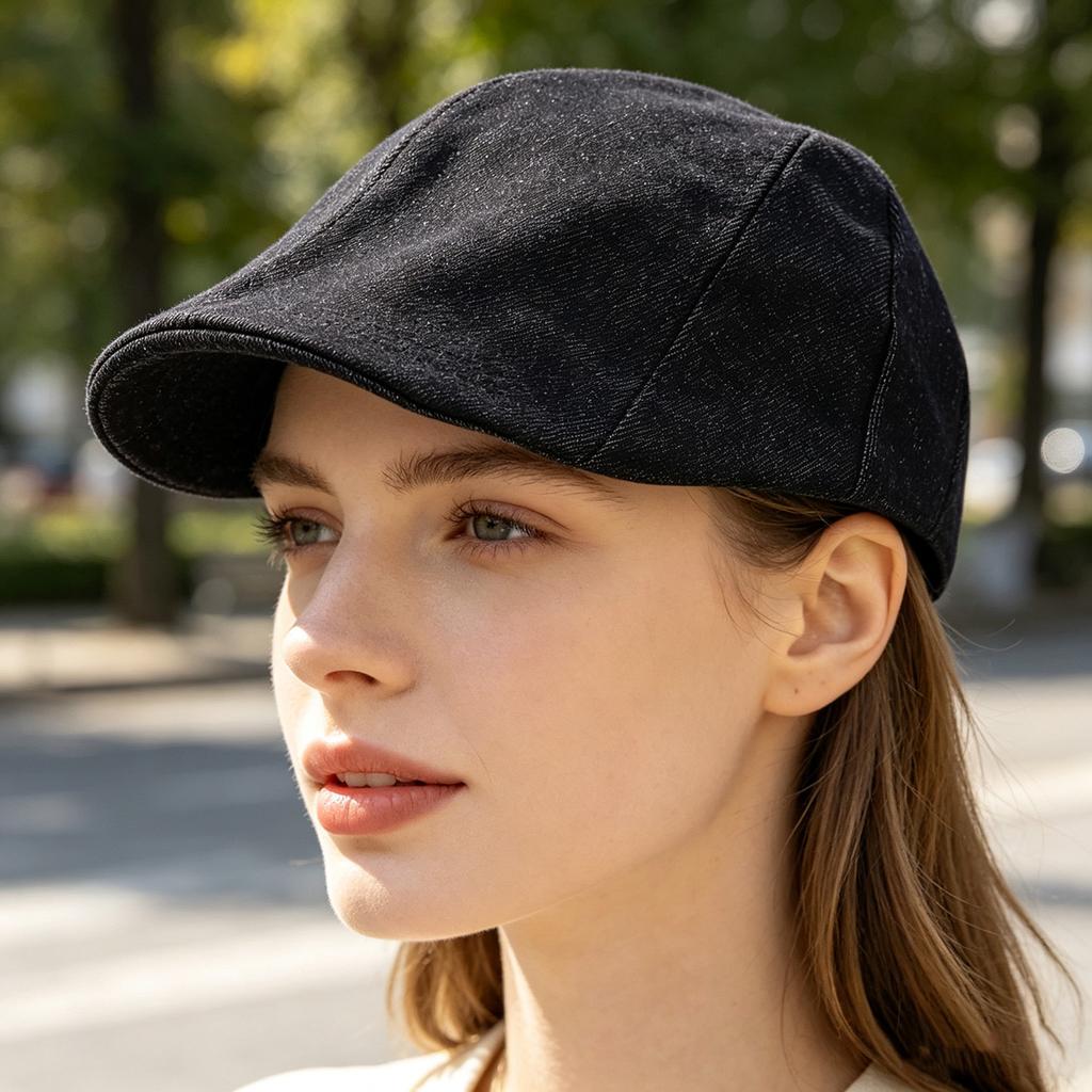 Denim forward hat retro British short brim newsboy hat solid color denim duck tongue beret men's and women's casual painter hat
