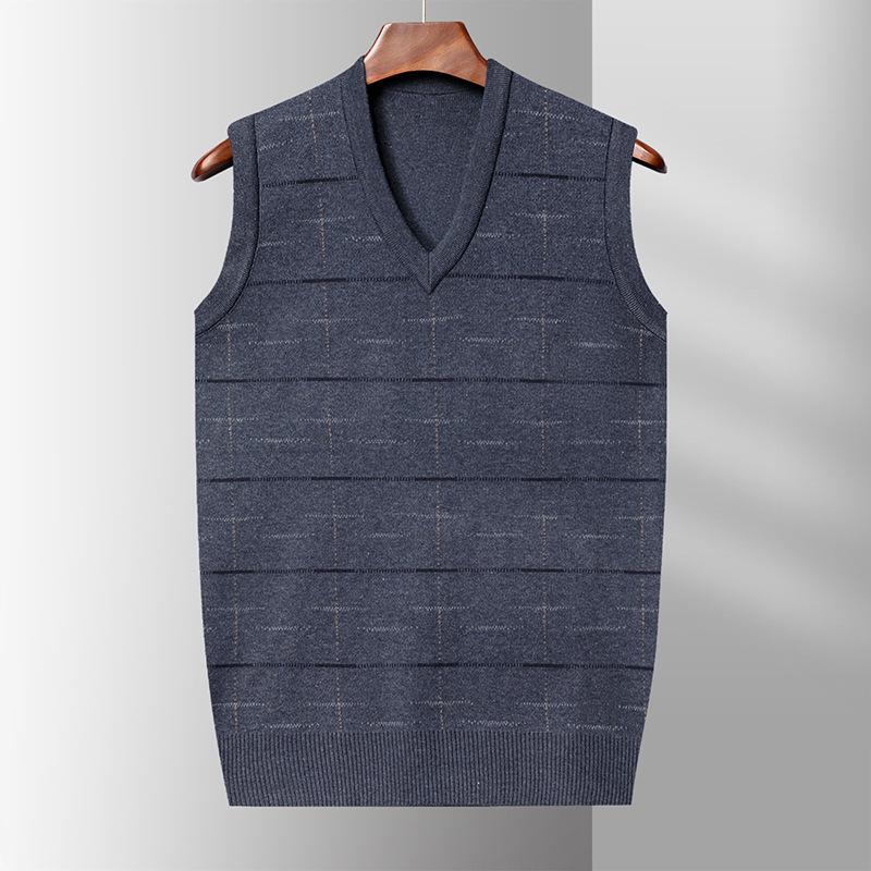 Pánská podzimní pletená vesta pro muže středního věku a starší tatínky, ležérní spodní tričko, dědeček s bezrukávým svetrem s výstřihem do V
