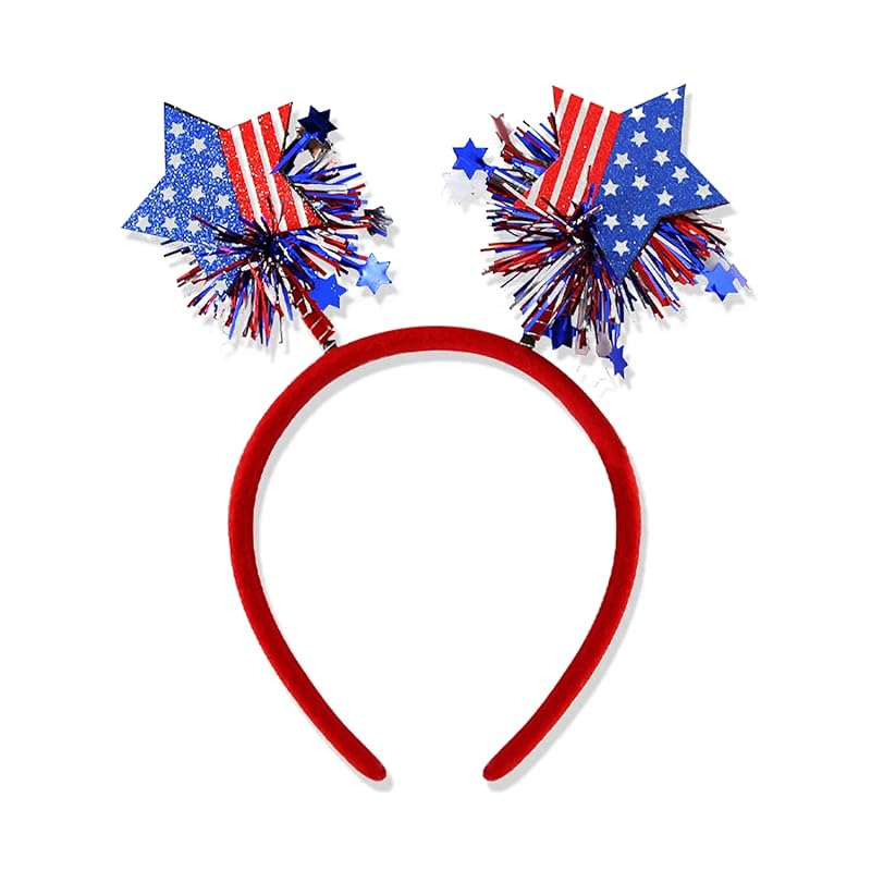 4th of July Headband Independence Day Hair Accessories Patriotic Party Hair Supplies USA Flag Star Design Blue Red Ribbon Stars Hair Decoration Cute