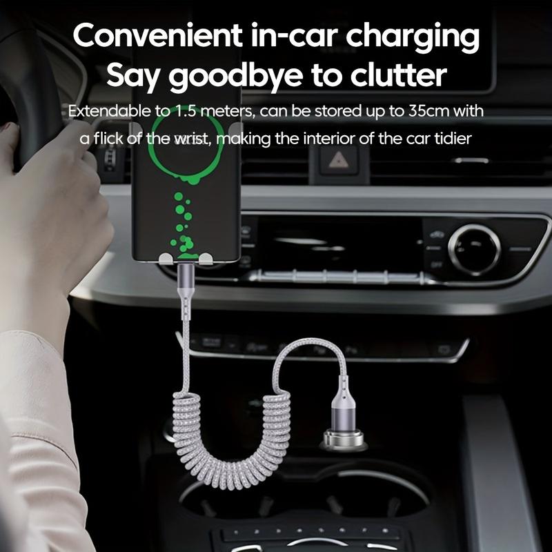 90 Degrees 100W USB Type C Spring Car Fast Charging Cable for Samsung Xiaomi USB C Data Cord for iPhone 15 Huawei USB C Wire
