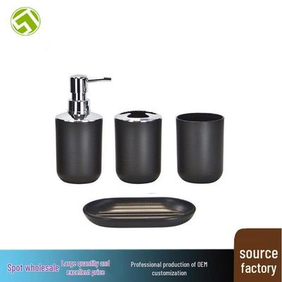 Set Minimalista per Mobiletto da Bagno in Resina: Kit da Quattro Pezzi con Portaspazzolino e Accessori da Bagno.