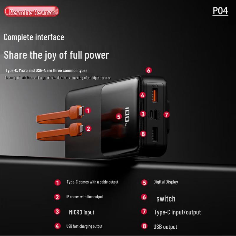 Newmine 20000mAh 22.5W Fast Charging Power Bank with Built-in Cable