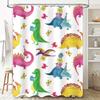 Brightly Colored Dinosaur Pattern Shower Curtain for Bathroom Decor Waterproof Fabric with Cartoon Print Blue Green Yellow Purpl