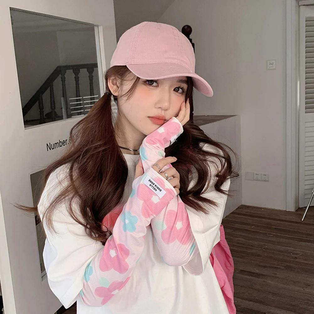 Floral Printed Ice Silk Cool Muff Sun Protection Arm Covers Girls Women Elbow Cover Outdoor Cycling Driving Anti-UV Arm Sleeves