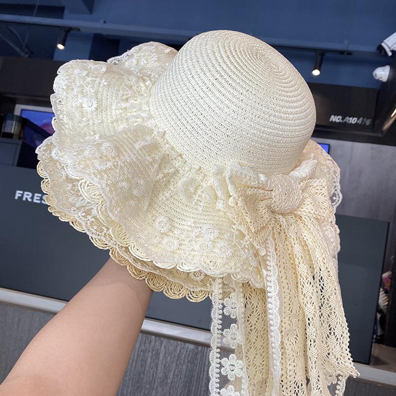 Elegant Bow Lace Straw Hat Women's Big Eaves Spring Summer Sun Hat Vacation Straw Outdoor Sun Protection Hat