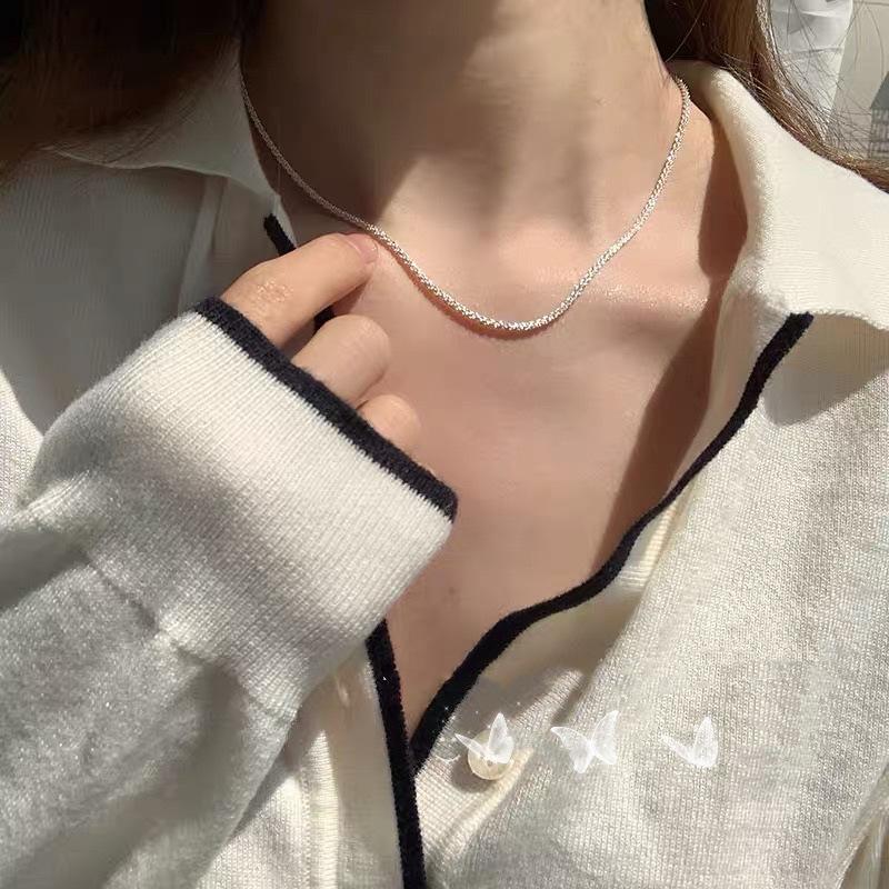 Sparkling Silver Bare Chain Plain Necklace Women's Summer 2025 New Light Luxury Niche Design Simple Collarbone Chain