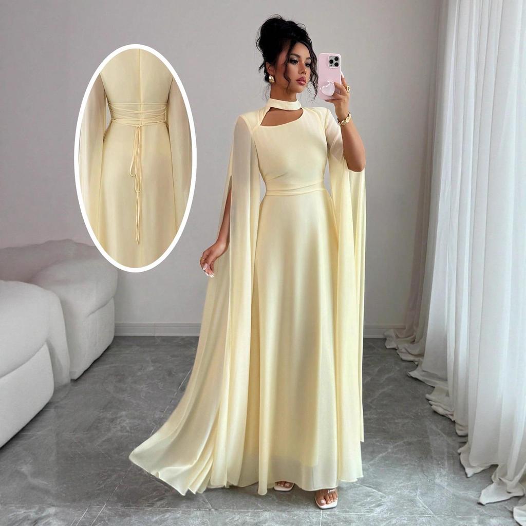 2025 İlkbahar/Yaz Avrupa ve Amerika Kadın Dantelli Pelerin Sırt Zincirli Dar Kesim Tulum Parti Elbisesi