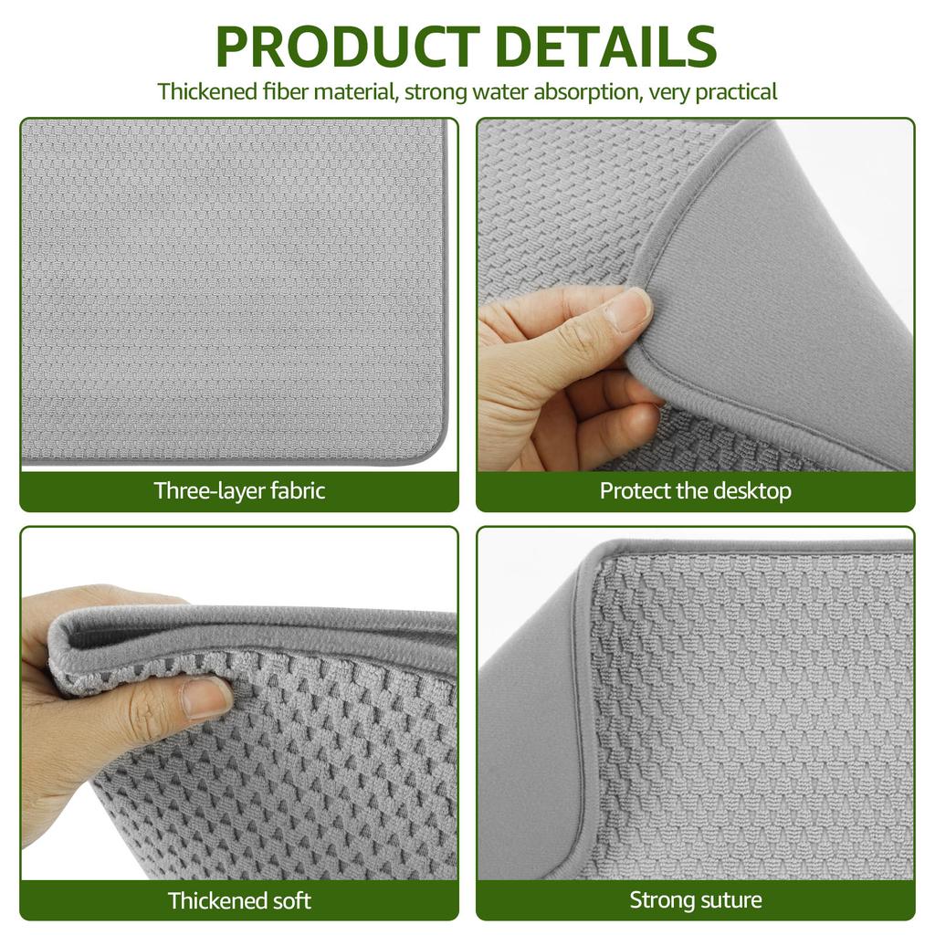 2 Stück Verdicken Mikrofaser Geschirrtrockenmatte Schnelltrocknend Saugfähig Abtropfgestell Geschirrtrockenunterlagen für Küchentheke unter Spüle
