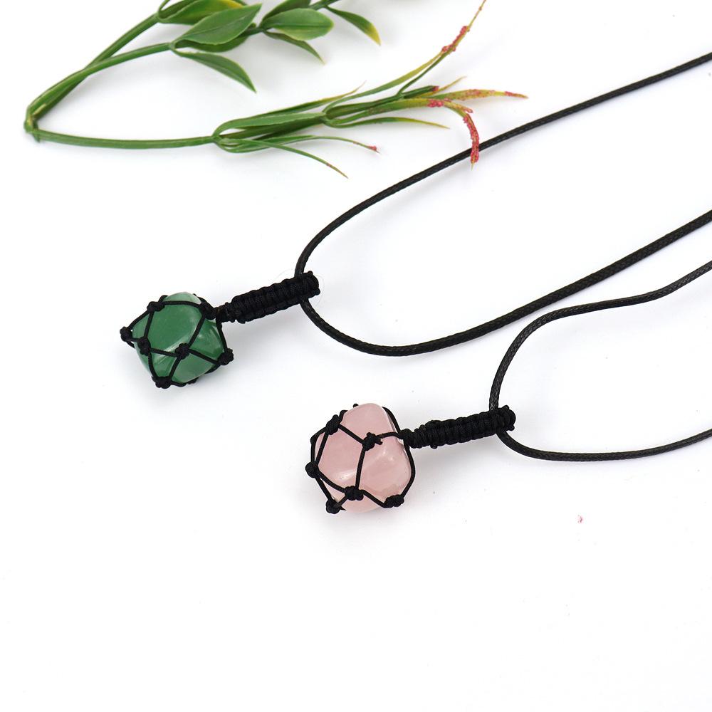 Hand-Woven Crystal Rough Stone Natural Stone Black Mesh Pocket Necklace Mesh Pocket Sweater Chain N702