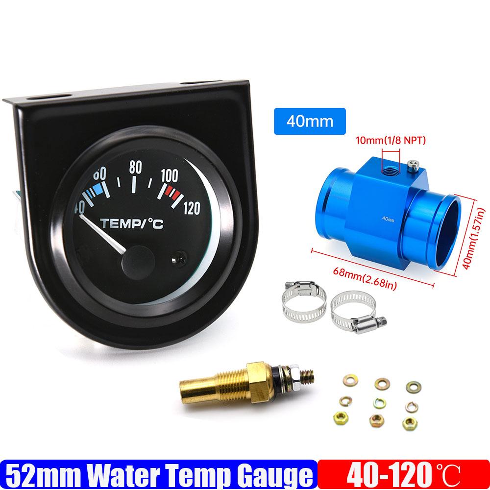 52mm Car Water Temperature Gauge Sensor 1/8NPT Adapter 40~120 Celsius Racing Water Temp Indicator Meter 12V Gasoline Automobile