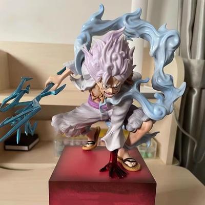 One Piece Luffy Gear 5 Anime Figure Sun God Nika Luffy Figures Squat Down Figurine Statue Model Doll Toys