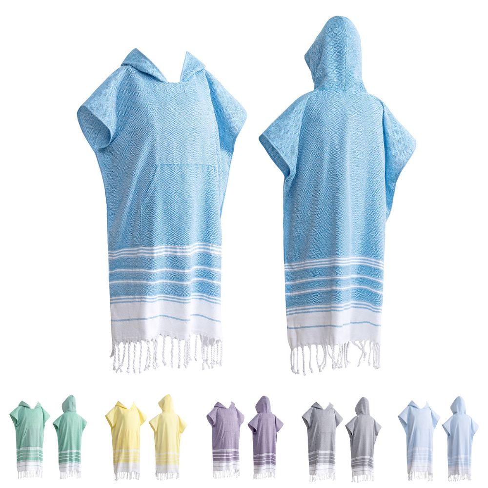 Textilien Green Wearable Turkish Diamond Plaid Beach Towel Sandproof And Quick-Drying 100% Cotton Surf Poncho Bathrobe Hooded Wetsuit Change Of