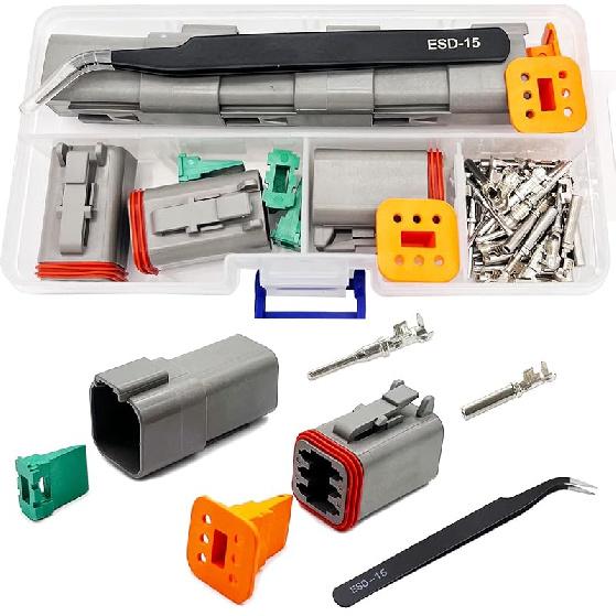 2-Pin Deutsch Stecker-Kit 10 Sätze, Graues DT Stecker-Kit, 2-Pin Wasserdichte Drahtverbinder für die Automobilindustrie, Elektrischer Steckverbinder-Kit mit 16# gestanzt