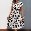 Printed round Neck Lace up Casual Dress Print round Neck Tied Dress