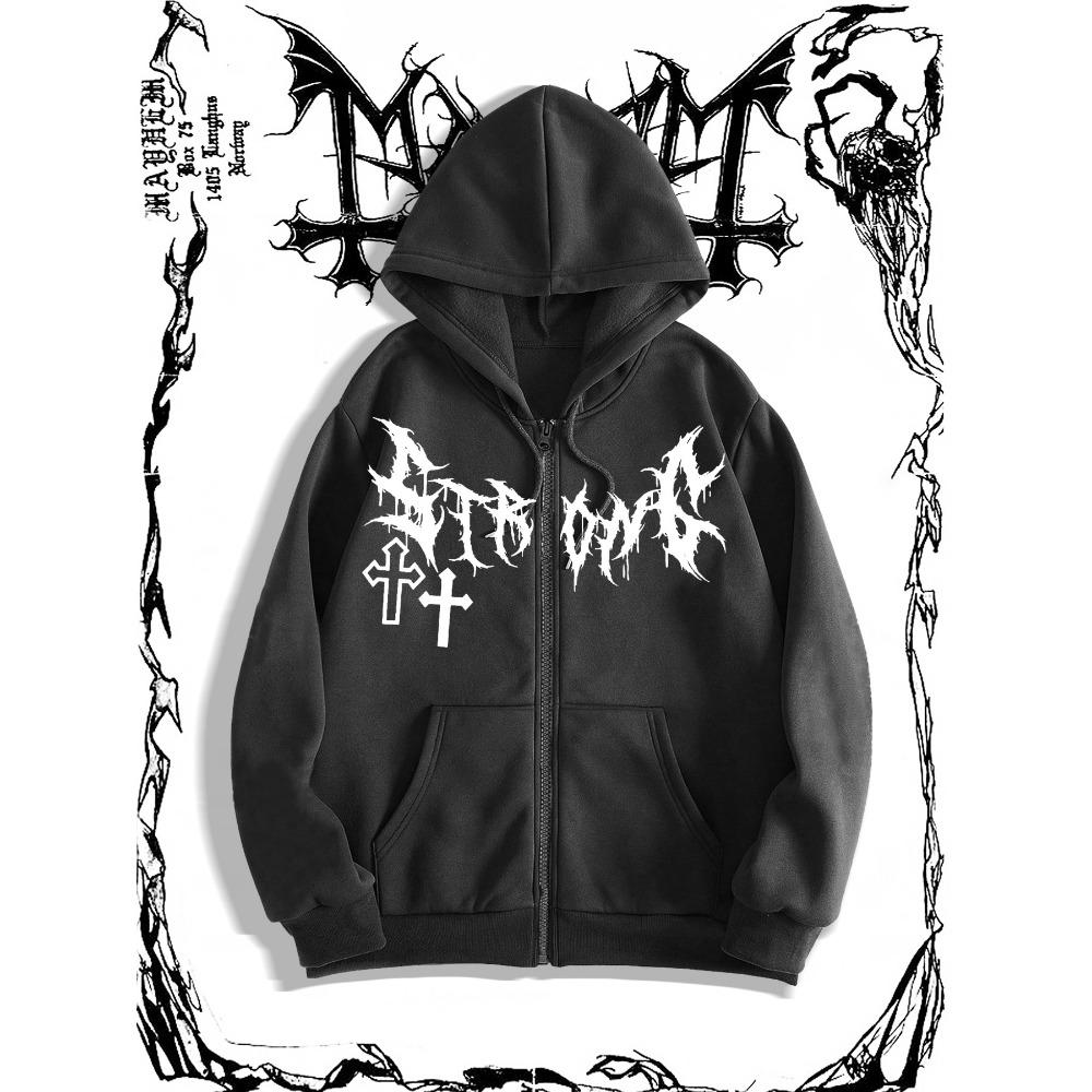 Gothic Cross Letter Print Men's Autumn and Winter Casual Open Cardigan