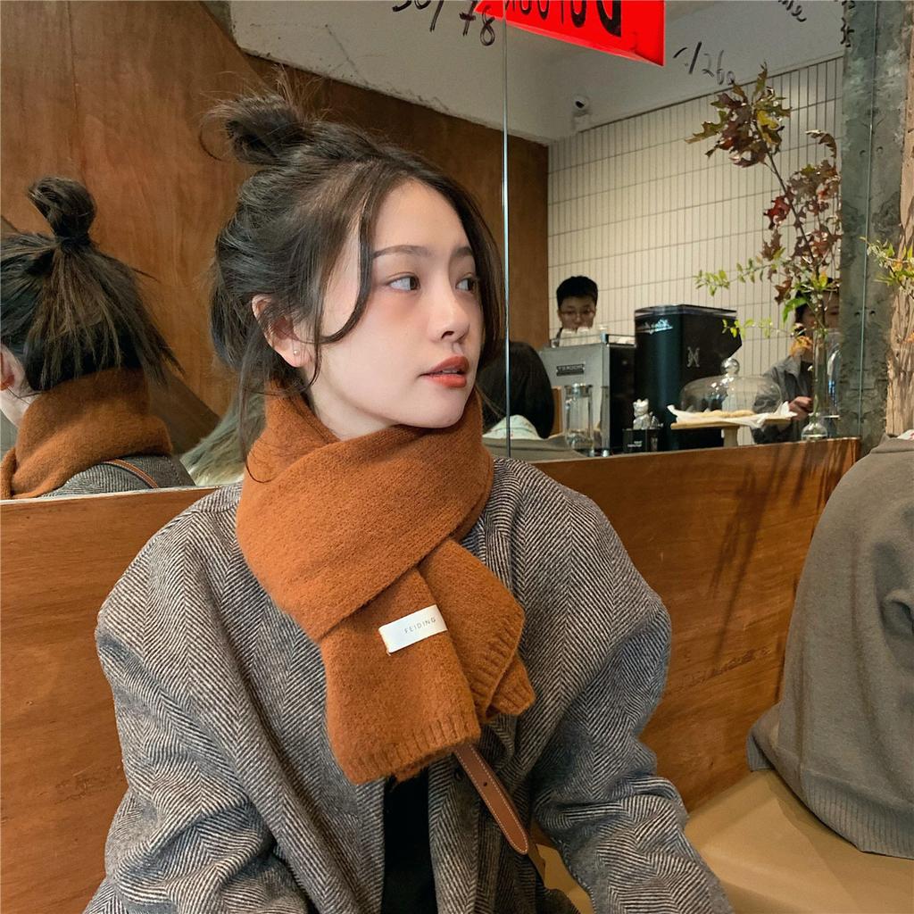 Ins Korean Style Solid Color Scarf Woolen Student White Knitted Scarf Male Korean New Girl Label Warm and Thick