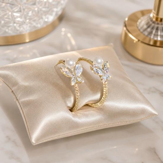 Yousheng 1 Pair C-Shaped Earrings for Women, Micro-Paved Cubic Zirconia Dragonfly Design Hoop Earrings with Imitation Pearl, Slimming Face Jewelry for