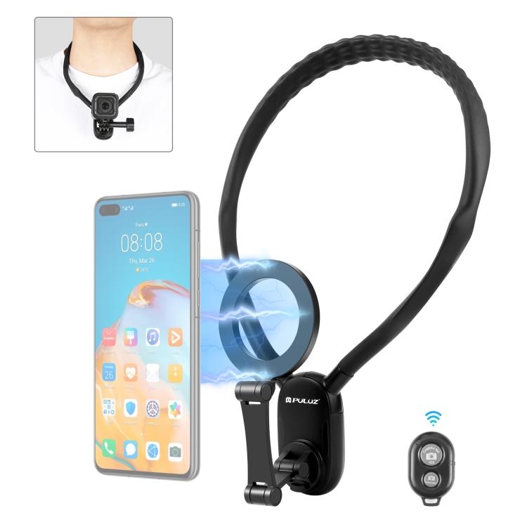 PULUZ Magnetic Collar Bracket POV View Mount with Phone Clamp for GoPro Action Cameras / Phones (Black) чёрный