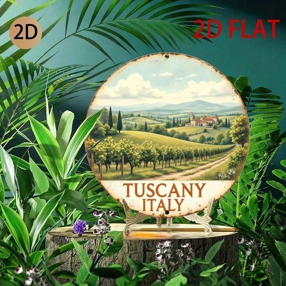 Vintage Tuscan Landscape Metal Round Wall Art Rustic Farmhouse Circle Decor for Living Room Bedroom