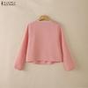 ZANZEA Blusa tipo cárdigan fina de manga larga con escote en V informal para mujer