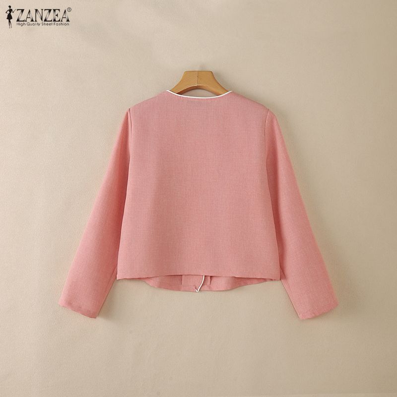 ZANZEA Blusa tipo cárdigan fina de manga larga con escote en V informal para mujer