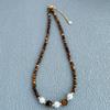 Tiger Eye & Mother-of-Pearl Beaded Choker Necklace for Women - Elegant Clavicle Chain with a Sweet & Cool High-End Style.