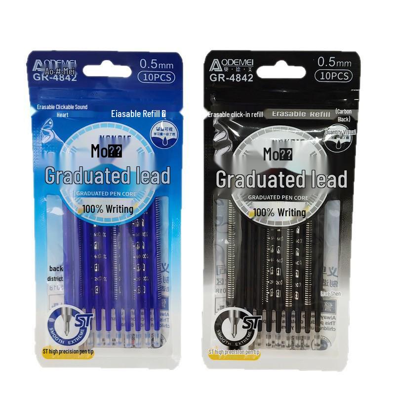 Odeme MoMoLe Click-Action Erasable Neutral Pen Refills, 0.5mm, Blue-Black, 10-Pack, Core with Scale