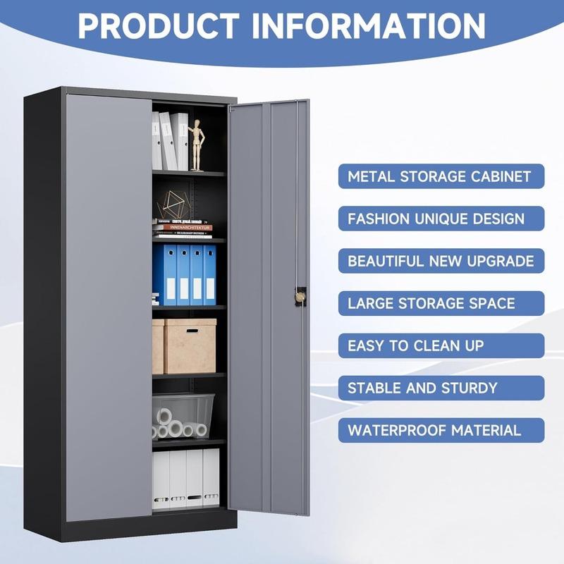 Metal Garage Storage Cabinet,Tall Tool Cabinet with Doors and Adjustbale Shelves,Lockable Tool Cabinet for Garage