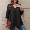 Women's Plus Size Fashion Solid Colour Casual Pleated Round Neck Long Sleeve Top