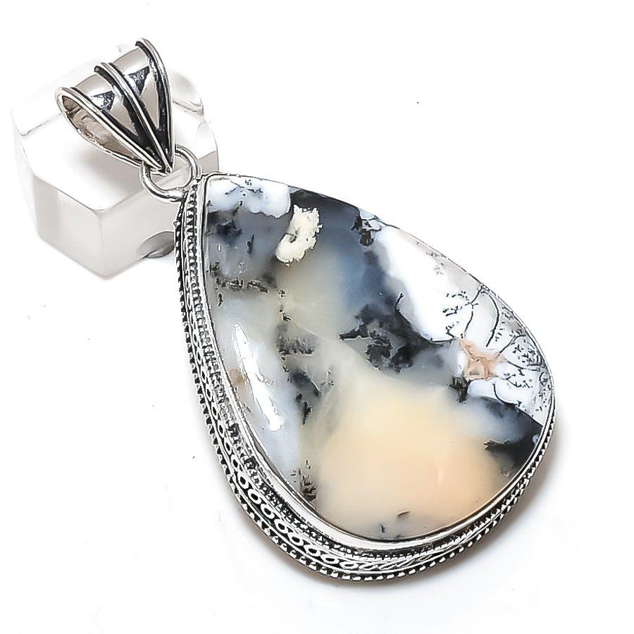 Dendrite Opal Gemstone Handmade 925 Sterling Silver Jewelry Pendant 2.44" R8g78