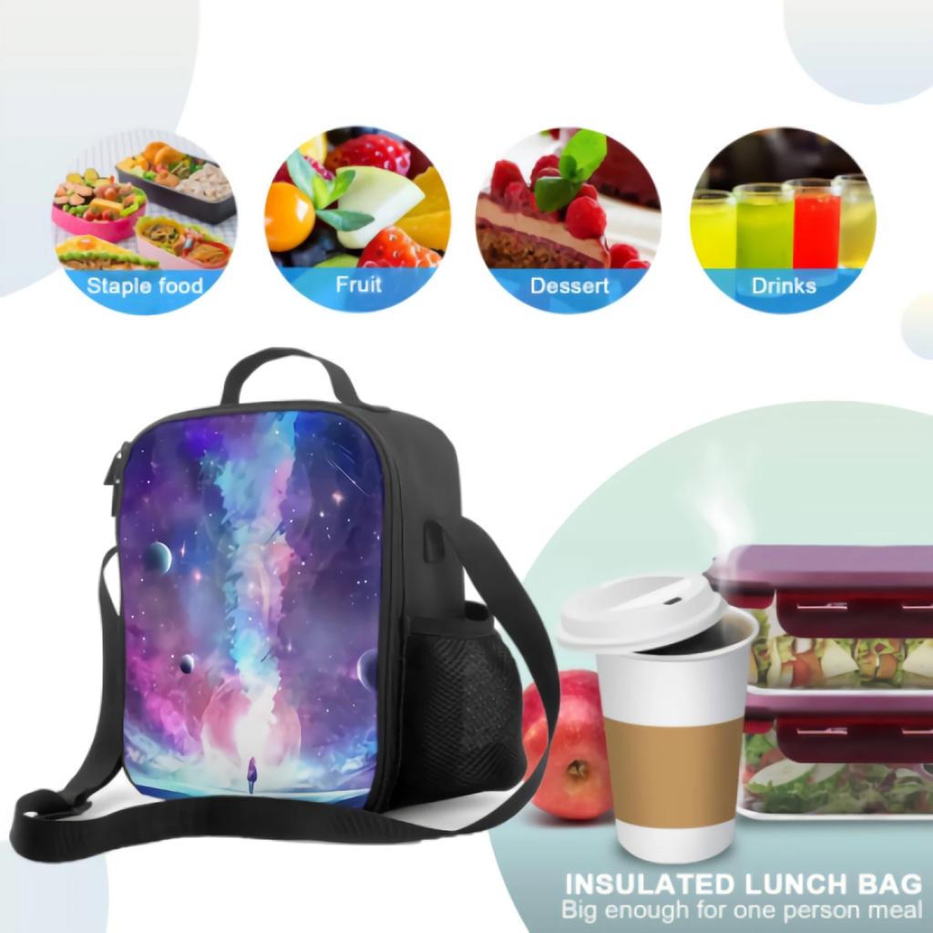 Abstract Artistic Multicolored Dimensional Galactic Nebula Insulating Thermal Lunch Bags for Boys Girls Washable Tote Cooler Bag