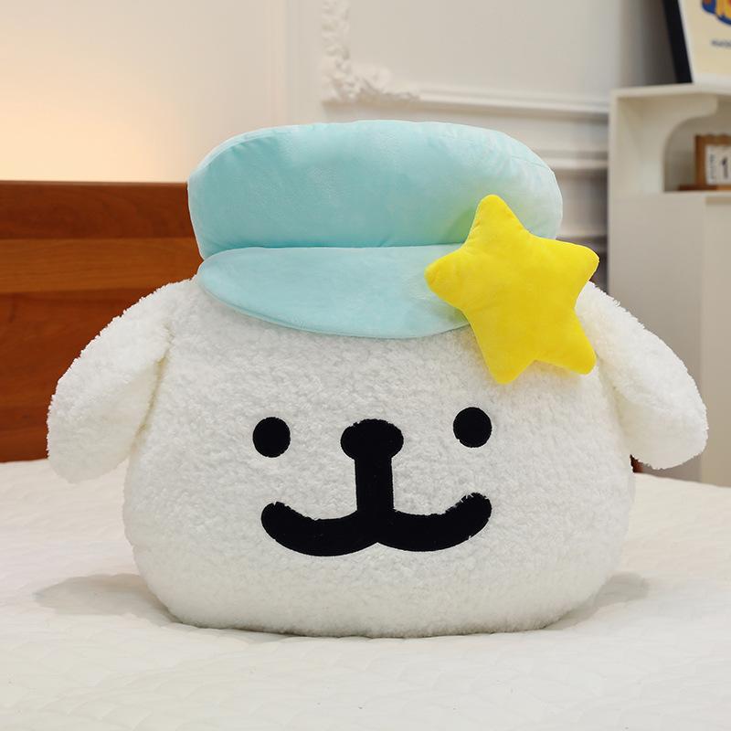

New line hat dog throw pillow plush toy cute line puppy cushion girl rag doll 35cm【0.45kg】 білий