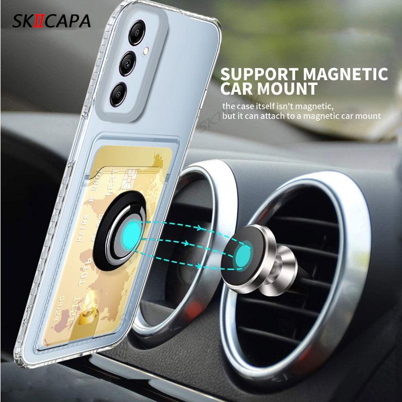 S23FE Transparent Card Slot Wallet Holder Silicone Case For Samsung S23 Ultra S21 S22 Plus Note 20 Ultra 10 Magnetic Ring Cover