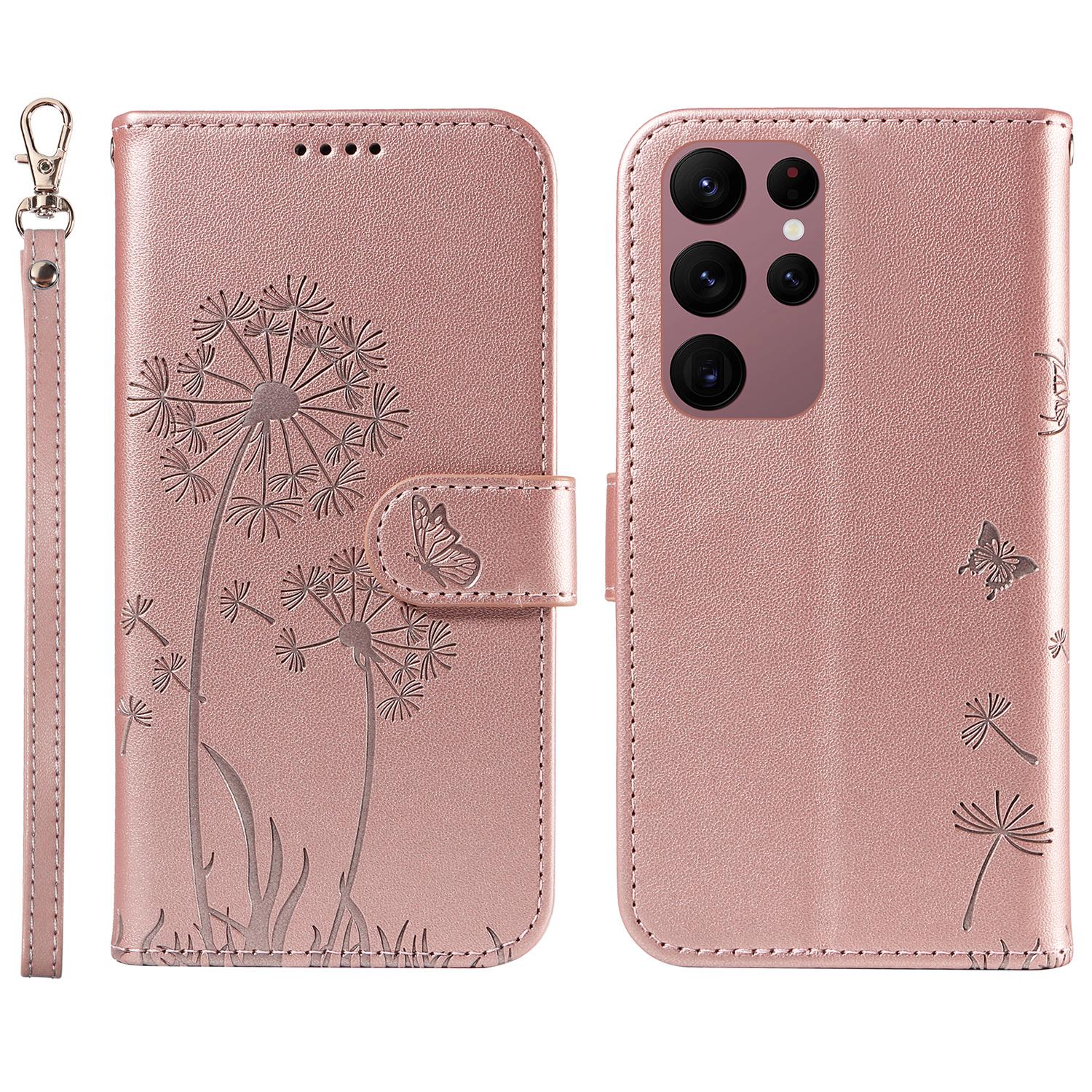 

For Samsung Galaxy S23 Ultra Leather Case Wallet Phone Cover Dandelion Imprint Rose Gold
