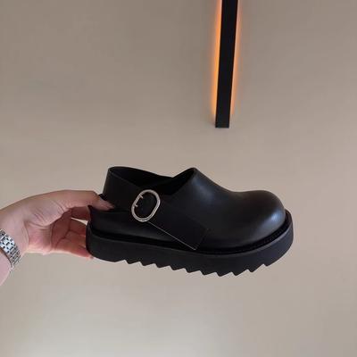 Soft Leather Version~ Platform-soled Boken Shoes Women's 2024 New Summer Big Head Shoes, Empty Casual Bag Head Cool Slippers