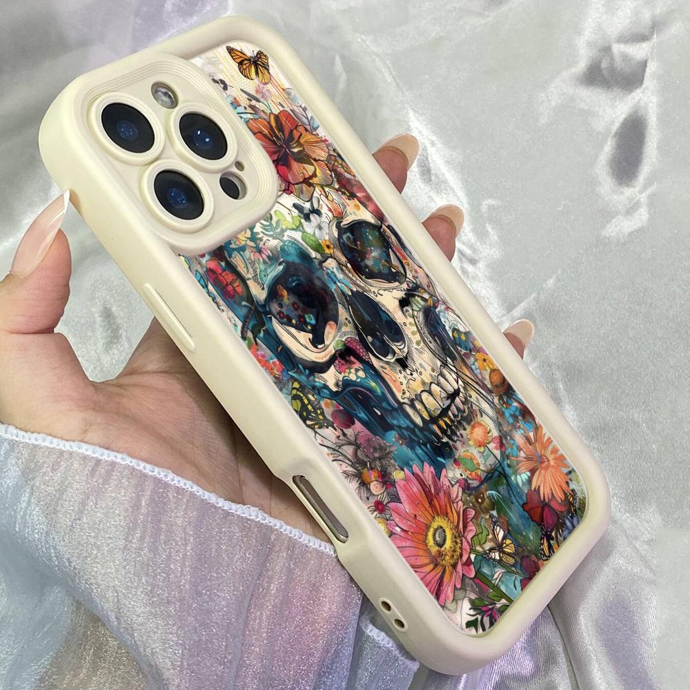 JT478 Skull with Flowers for iPhone 17 16 15 14 13 Pro Max Samsung S26 S25 Ultra A17 A07 A56 A16 A15 A14 Xiaomi 15T Redmi 15c 14C Note 12 11 Soft Case