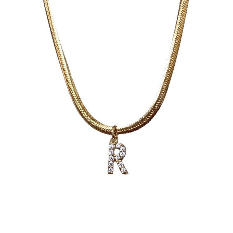 Summer 26-Letter Flat Snake Bone Collarbone Chain, Snake Bone Letter Necklace, Diamond-Encrusted Letter Snake Bone Chain