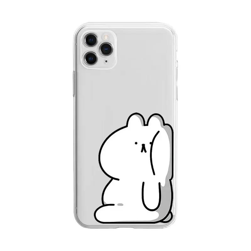 Funny Bear Rabbit Paired Couple Phone Case for iPhone 15 16 12 11 13 Pro Max Mini XR 8 14 Plus SE3 Clear Lovers Cover Fundas