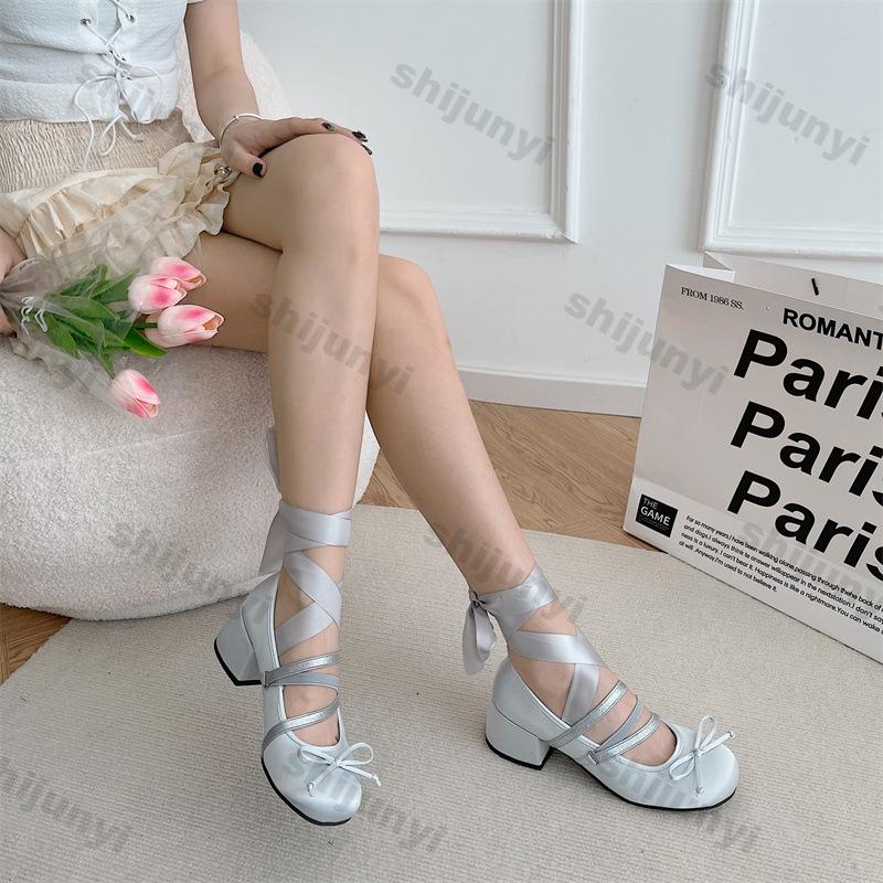 Moda Mulheres Fofos Ballet Sapatos Solteiros Lolita Bico Redondo Sapatos Mary Jane Moda Senhoras Salto Alto Tira Cruzada Bombas Elegantes Sapatos de Vestido