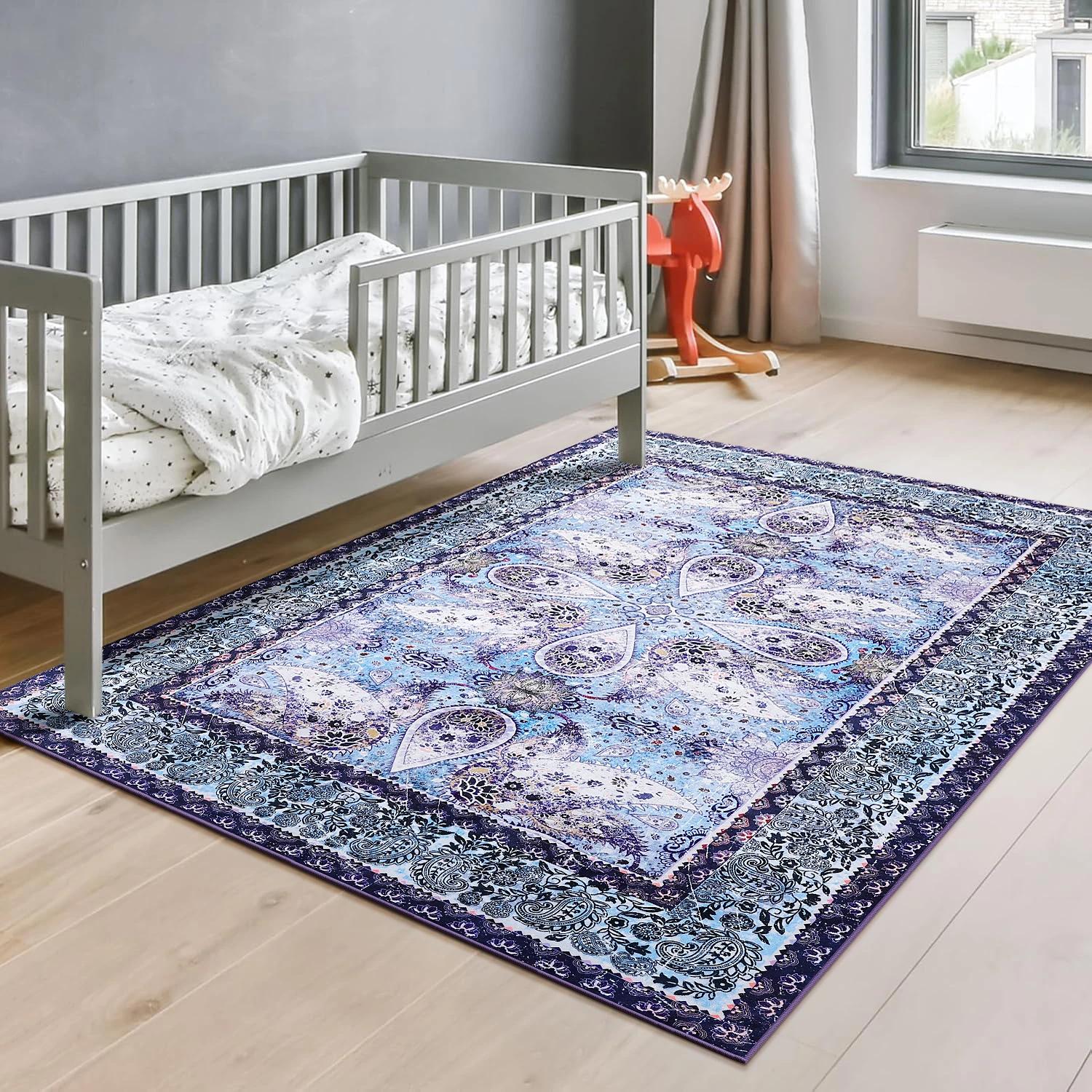 

NOAHAS Миючі килими для вітальні Нековзкий вінтажний килим Килим з штучної вовни з квітковим візерунком для спальні Їдальні Килим для декору кімнати Flannel 40x60cm