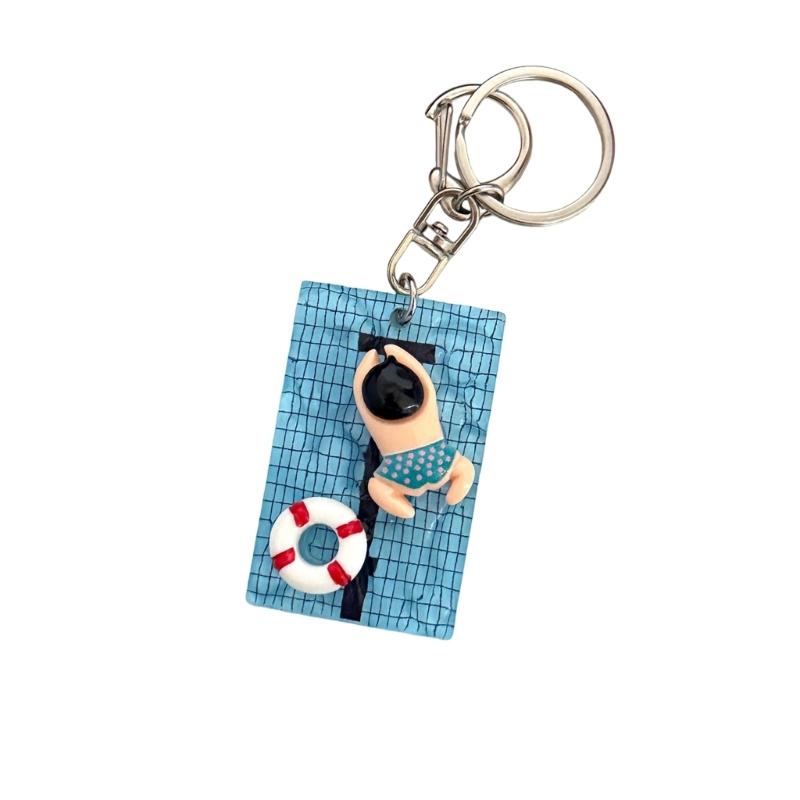Acrylic Keychain Charm with Metal Swivel Keyring, Pool Theme Bag Charm for Keys, Backpacks, Zipper Pulls and Gifts