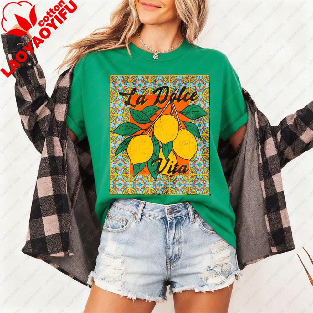 Lemon La Dolce Vita Unisex Tshirt Vintage Graphic Printed Tshirt Fashionable Casual Summer Beach Round Neck Short Sleeve
