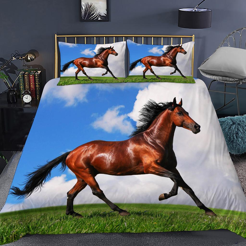 3D Animal Printed Duvet Cover Set Domineering Galloping Horse Bedding Set Soft 2/3pcs microfiber Quilt Covers with Pillowcase