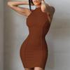 Summer Women Soild Orange Sleeveless Sexy Bodycon Party Club Knitted Mini Dress for Women Female