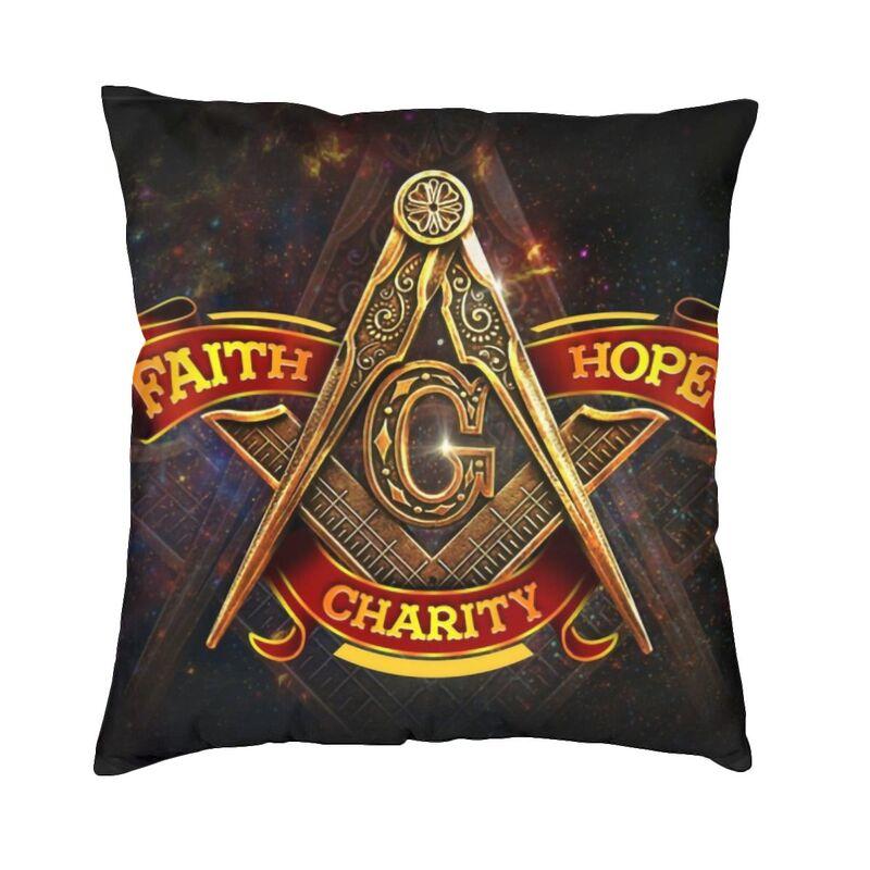 Square Compass And Checkers Pillow Covers Decoration Modern Masonic Freemason Cushion Decoration Salon Square Pillowcase