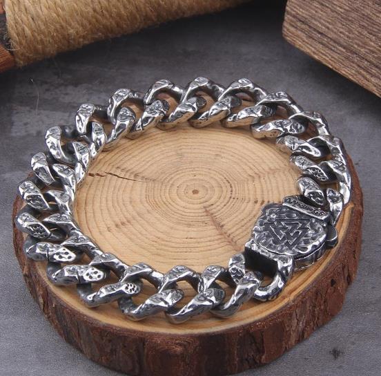 Never Fade Stainless Steel Vikings Bracelets For Men Blank Color Punk Curb Cuban Link Chain Bracelets with Gift Wooden Box