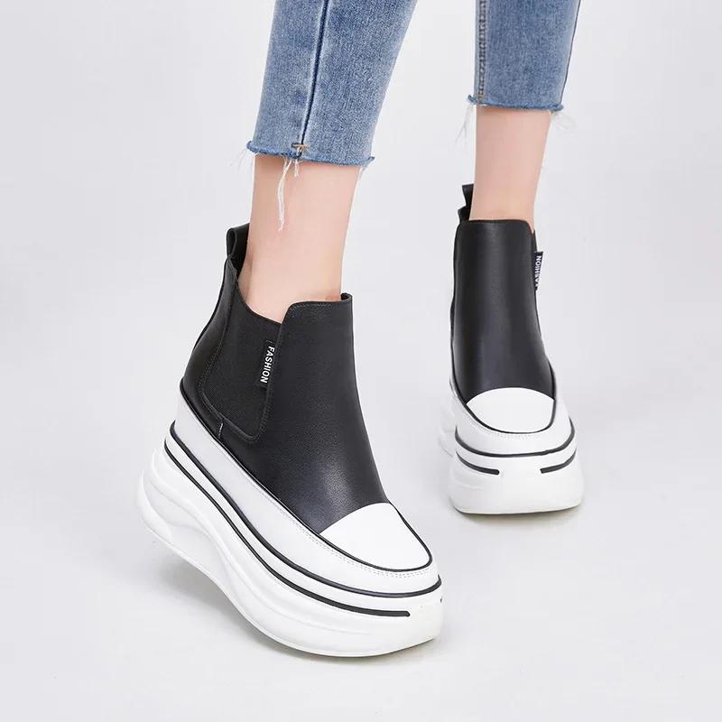 

Мода 10 см ROME Натуральная кожа Поддержка Устойчивые Ботильоны Челси Женские Осень До щиколотки Мотоциклетные Эластичные Весенняя Арка Женская Обувь 34 чёрный