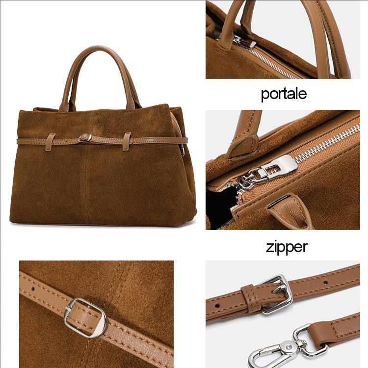 Borsa a Mano AIDRANI Originale in Pelle a Due Strati per Donna – Borsa Tote Classica in Pelle Scamosciata Marrone con Manico Superiore, Borsa alla Moda Elegante e Resistente